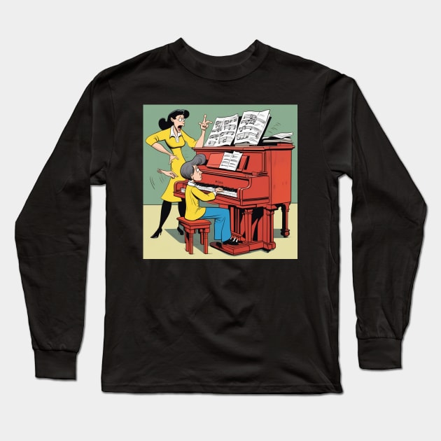 cartoon of a strict female piano teacher Long Sleeve T-Shirt by Musical Art By Andrew